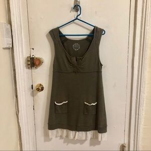 Free People Khaki Green Dress w/ Eyelet Trim - M